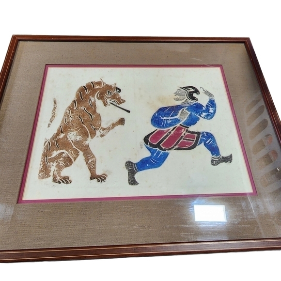 Chinese Temple stone rubbing Framed Art Lion chasing man - Picture 2 of 12